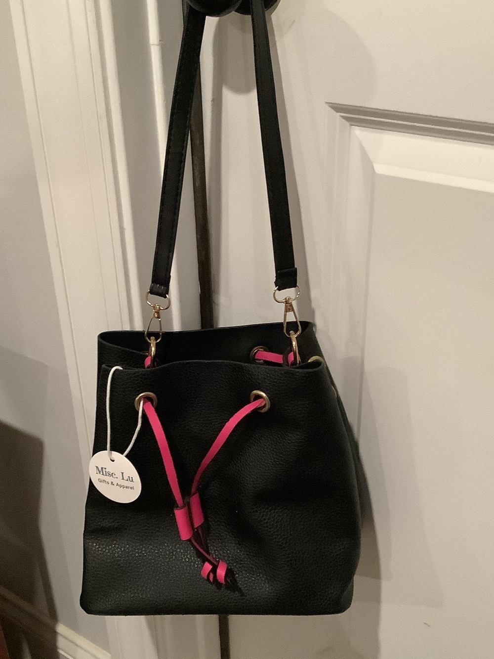 Black Bucket Bag with Pink Trim